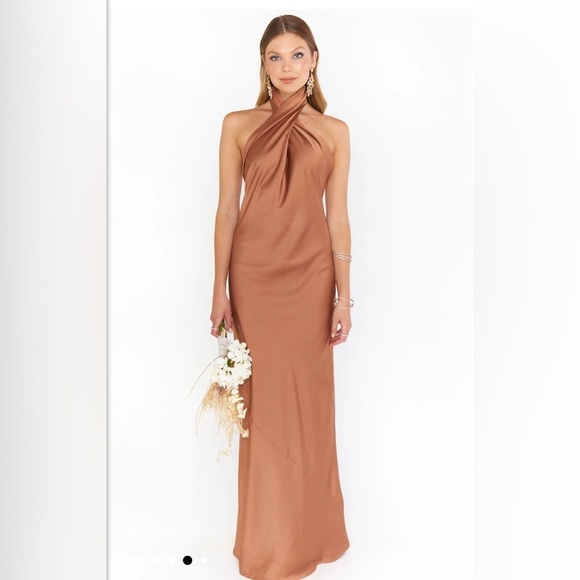 NWOT SHOW ME YOUR MUMU- Jasmine Halter Maxi Dress size L color: copper - Picture 4 of 5